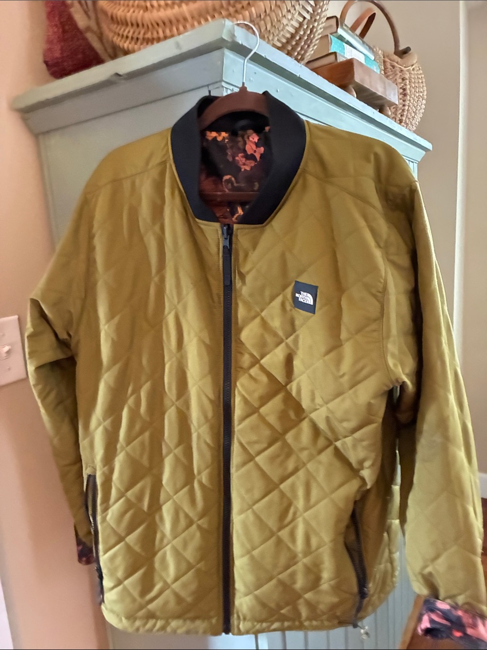 The North Face chartreuse/ olive Reversible Quilted Puffer Jacket